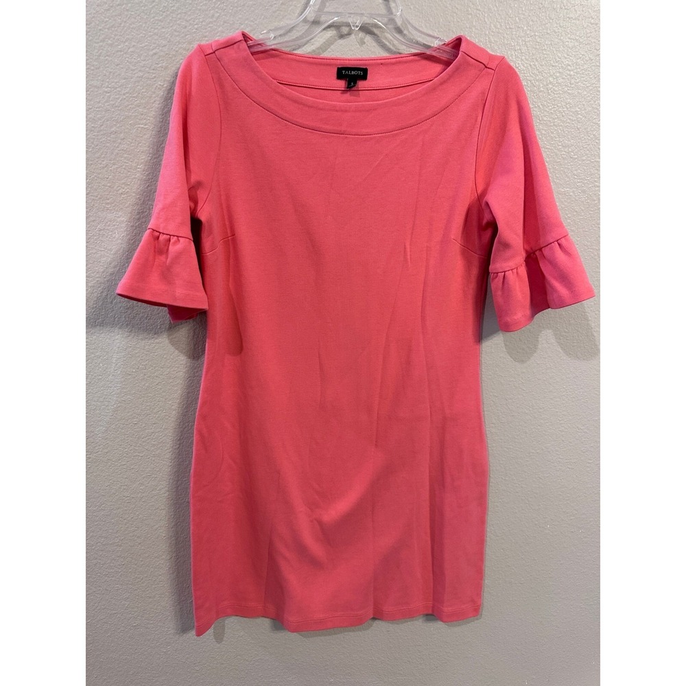 Talbots Coral‎ Pink Dress Boat Neck Ruffle Sleeve Career Casual Small